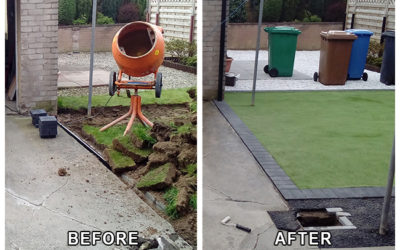 Resin Driveway and back garden patio, grass  and steps – 38 Muirfield Street, Dunnikier Estate, Kirkcaldy